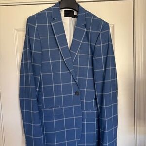 ASOS DESIGN Tall wedding skinny suit in light blue windowpane check 38L